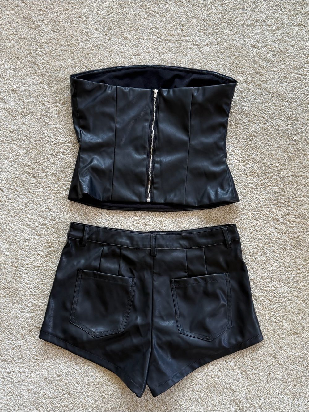 2- Piece Set - superdown Faux Leather Tube Top & Shorts - Picture 4 of 6